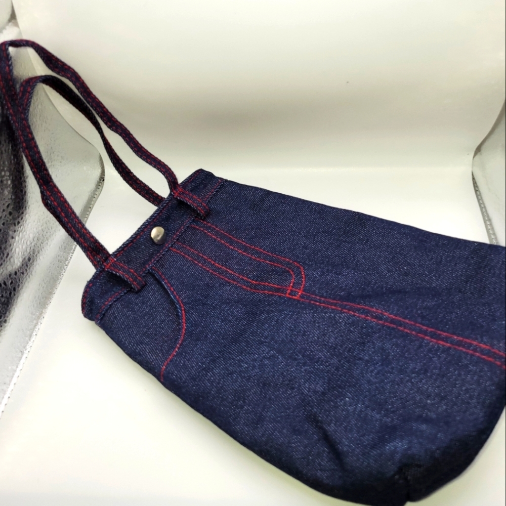 Denim top snap lined purse